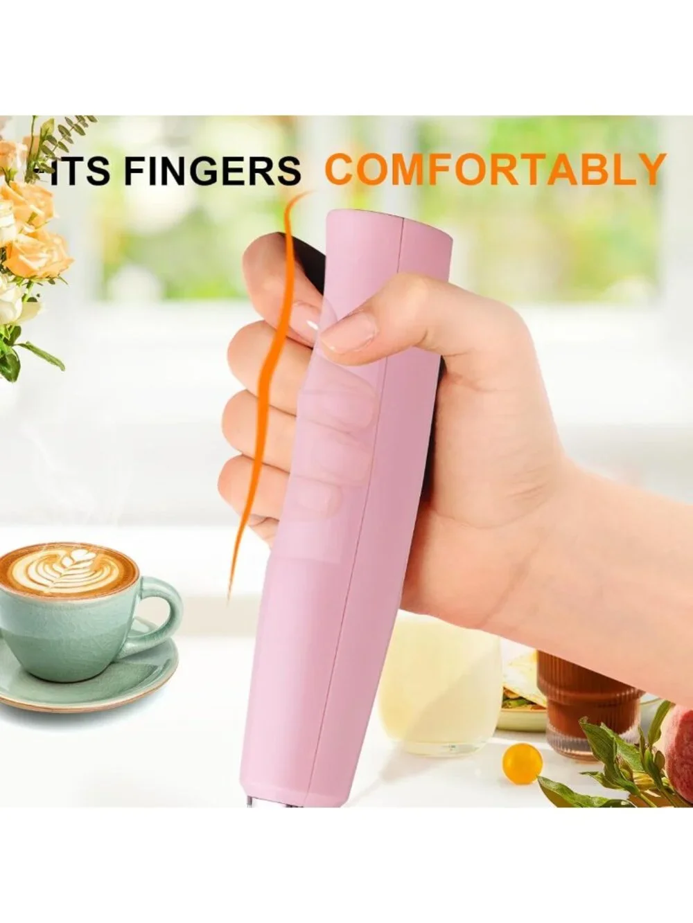 Rechargeable Handheld Milk Frother Wand - 3 Speeds, 3 Heads for Coffee & Drinks